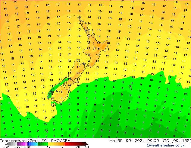 Temperatura (2m) CMC/GEM Seg 30.09.2024 00 UTC