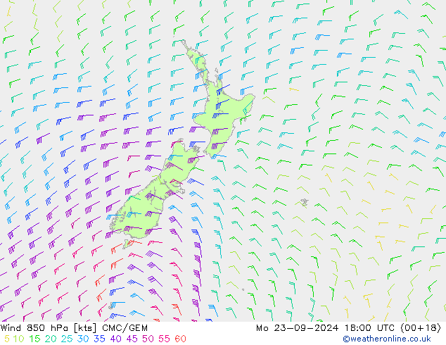 Vento 850 hPa CMC/GEM lun 23.09.2024 18 UTC