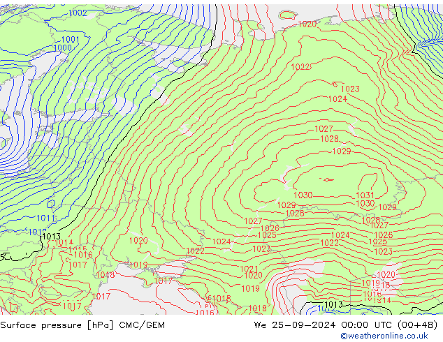 Surface pressure CMC/GEM We 25.09.2024 00 UTC