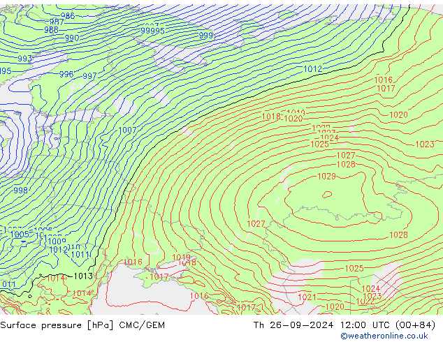 Surface pressure CMC/GEM Th 26.09.2024 12 UTC