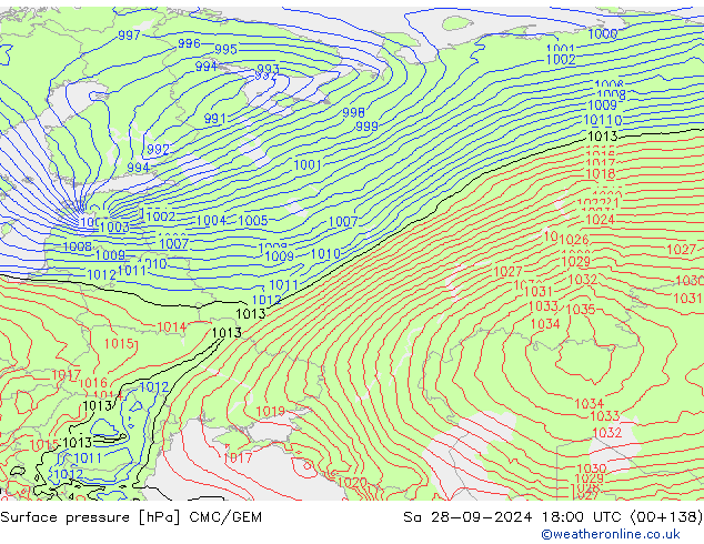 Surface pressure CMC/GEM Sa 28.09.2024 18 UTC