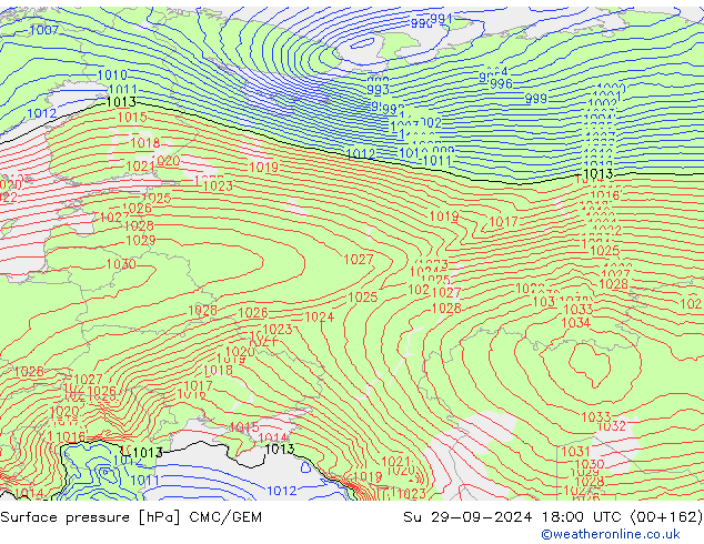 Surface pressure CMC/GEM Su 29.09.2024 18 UTC