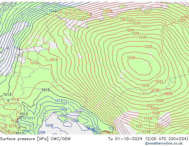 Pressione al suolo CMC/GEM mar 01.10.2024 12 UTC