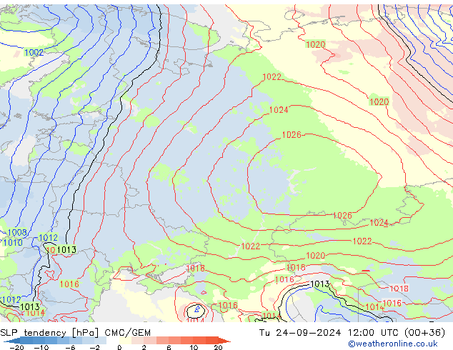 SLP tendency CMC/GEM Út 24.09.2024 12 UTC