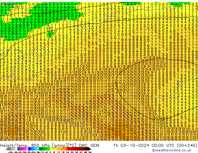 Geop./Temp. 850 hPa CMC/GEM jue 03.10.2024 00 UTC