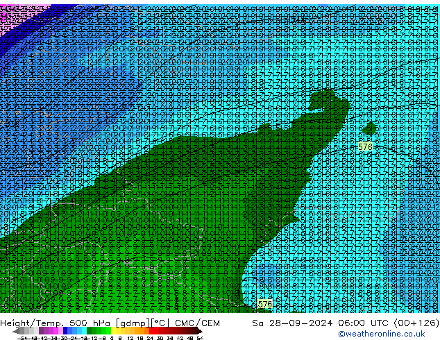 Height/Temp. 500 hPa CMC/GEM So 28.09.2024 06 UTC