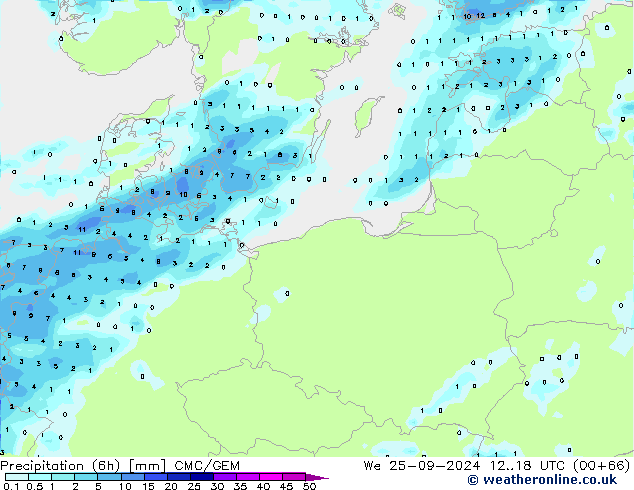 Precipitazione (6h) CMC/GEM mer 25.09.2024 18 UTC