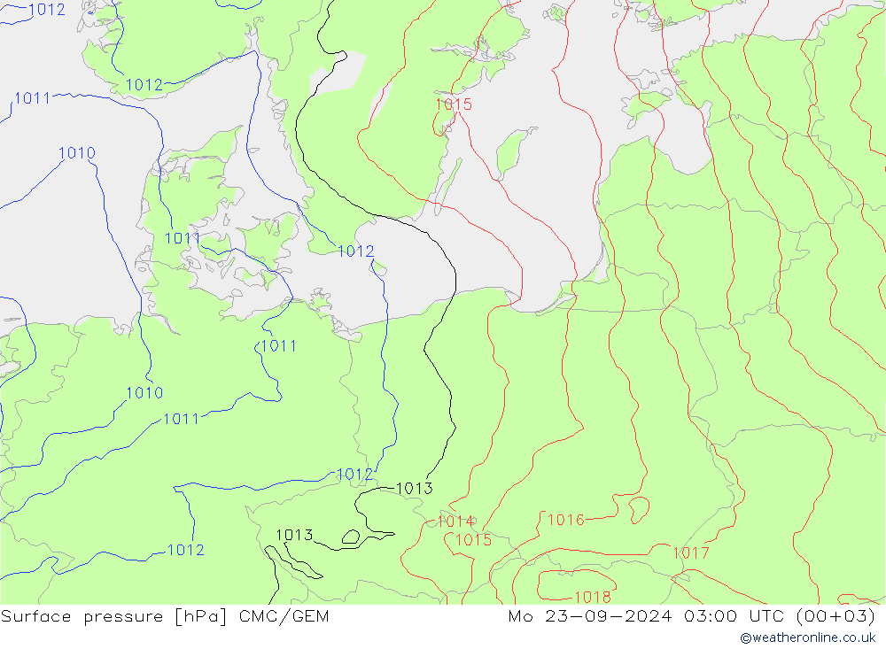 Surface pressure CMC/GEM Mo 23.09.2024 03 UTC