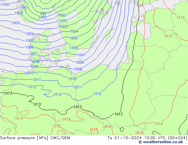 Surface pressure CMC/GEM Tu 01.10.2024 12 UTC