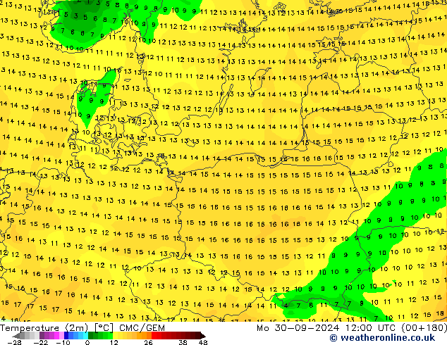 Temperatuurkaart (2m) CMC/GEM ma 30.09.2024 12 UTC