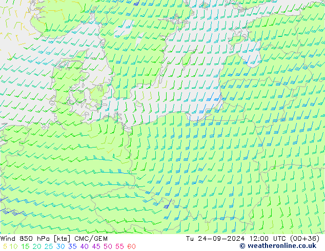 Wind 850 hPa CMC/GEM Tu 24.09.2024 12 UTC