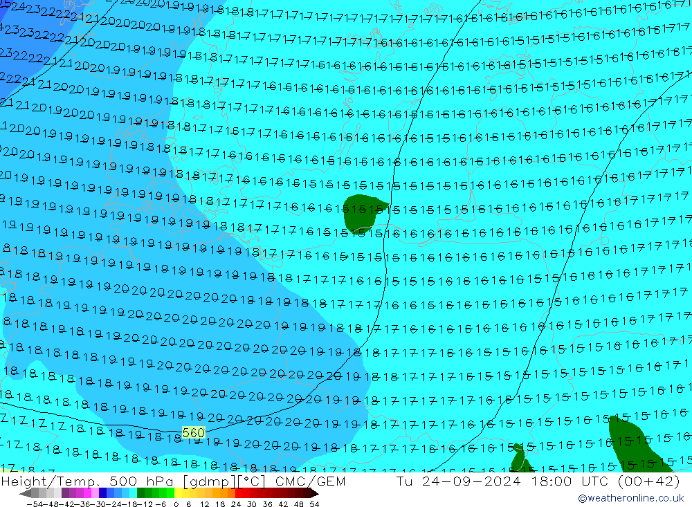 Height/Temp. 500 hPa CMC/GEM  24.09.2024 18 UTC