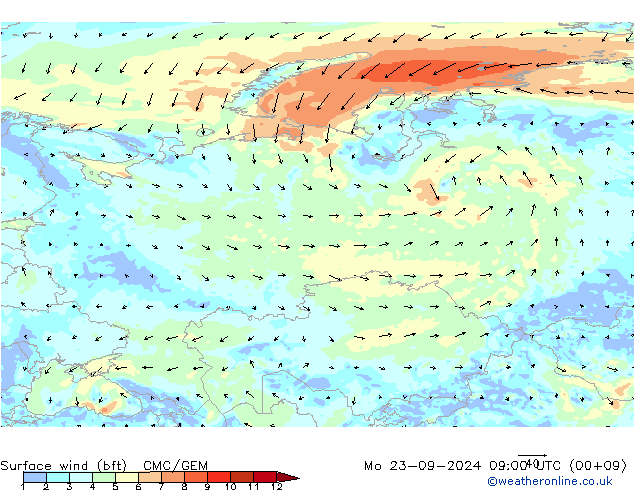  10 m (bft) CMC/GEM  23.09.2024 09 UTC