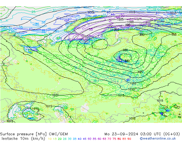 Isotachen (km/h) CMC/GEM ma 23.09.2024 03 UTC