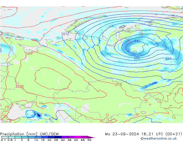 Precipitation CMC/GEM Mo 23.09.2024 21 UTC