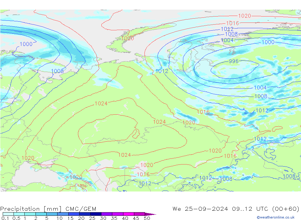 осадки CMC/GEM ср 25.09.2024 12 UTC