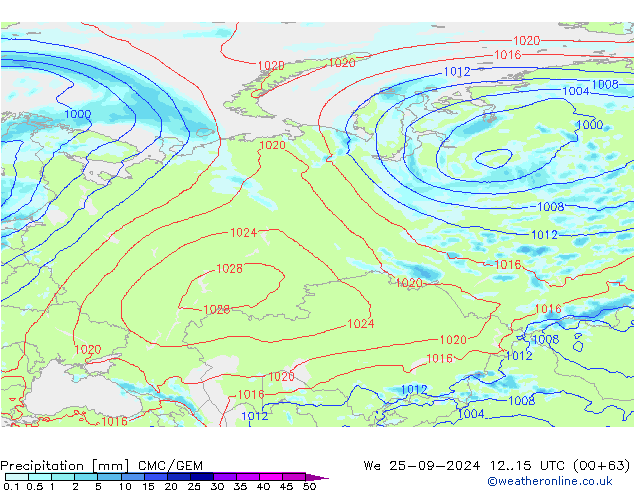 Precipitation CMC/GEM We 25.09.2024 15 UTC