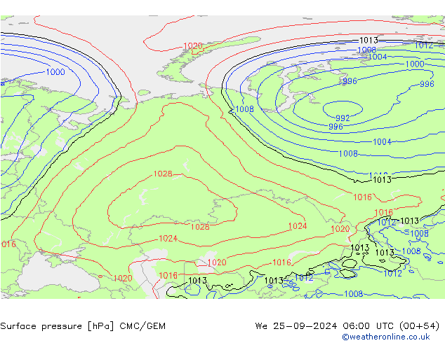 Surface pressure CMC/GEM We 25.09.2024 06 UTC