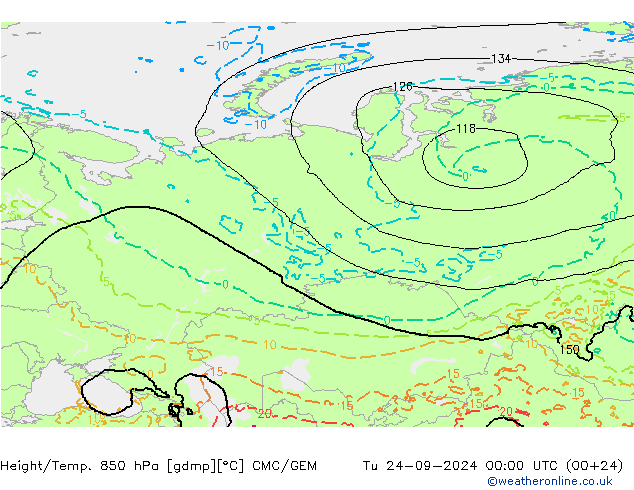 Height/Temp. 850 hPa CMC/GEM Tu 24.09.2024 00 UTC