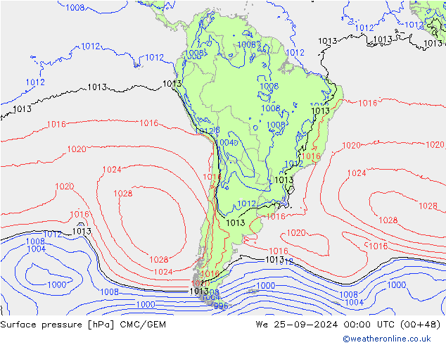 pression de l'air CMC/GEM mer 25.09.2024 00 UTC