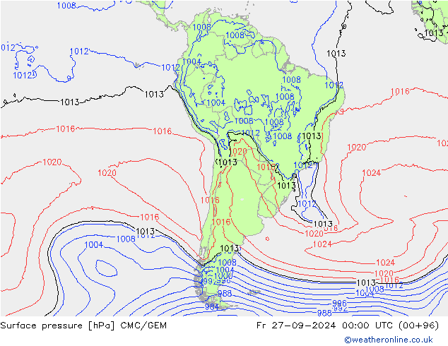 Atmosférický tlak CMC/GEM Pá 27.09.2024 00 UTC