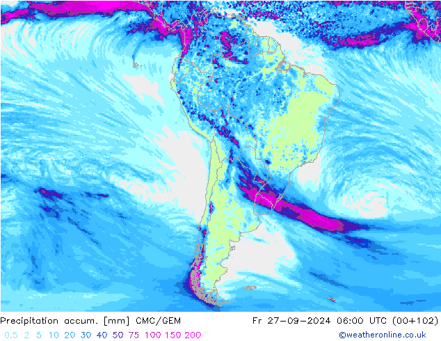 Precipitation accum. CMC/GEM Fr 27.09.2024 06 UTC