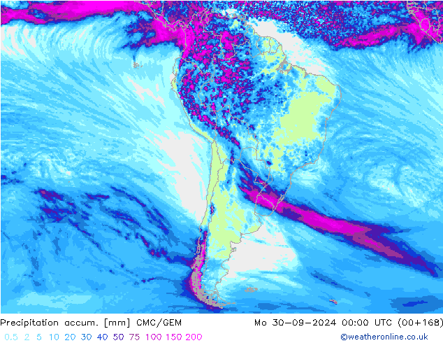 Precipitation accum. CMC/GEM Mo 30.09.2024 00 UTC