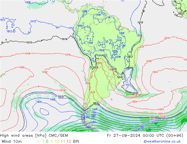 High wind areas CMC/GEM ven 27.09.2024 00 UTC