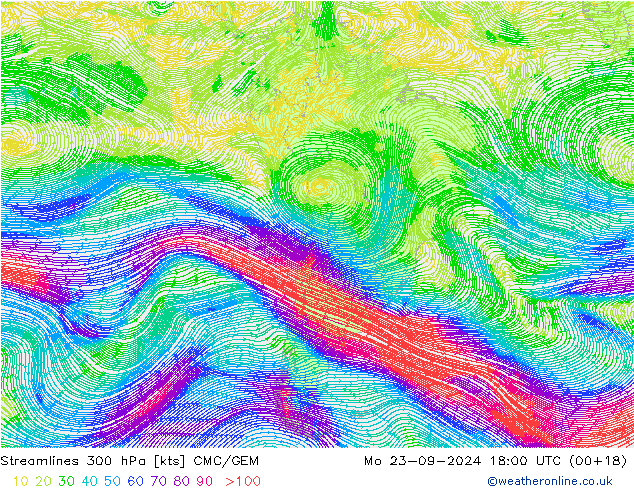 Streamlines 300 hPa CMC/GEM Mo 23.09.2024 18 UTC