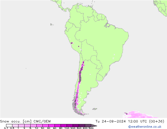 Snow accu. CMC/GEM Ter 24.09.2024 12 UTC