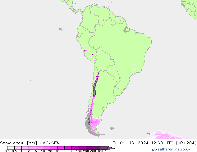 Snow accu. CMC/GEM  01.10.2024 12 UTC