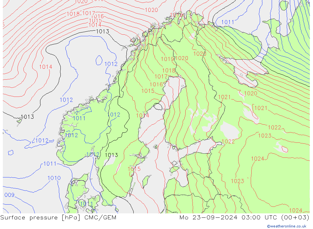 приземное давление CMC/GEM пн 23.09.2024 03 UTC