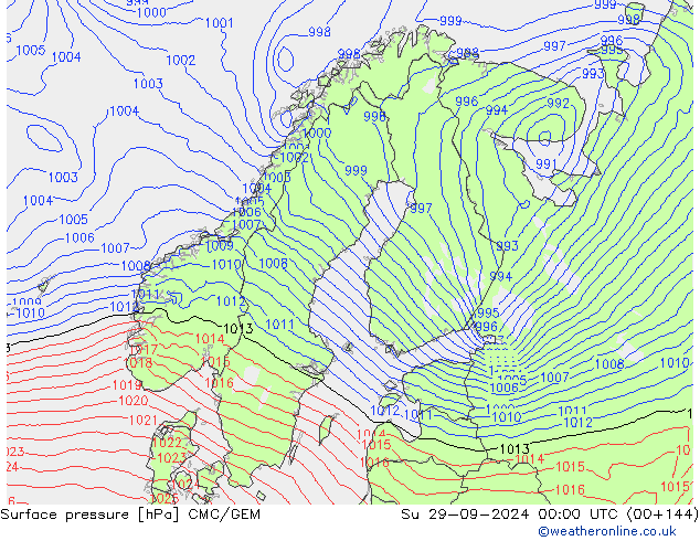 Surface pressure CMC/GEM Su 29.09.2024 00 UTC