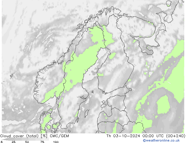 zachmurzenie (suma) CMC/GEM czw. 03.10.2024 00 UTC