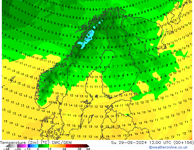 Temperatura (2m) CMC/GEM dom 29.09.2024 12 UTC