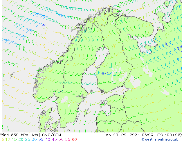 Wind 850 hPa CMC/GEM Mo 23.09.2024 06 UTC