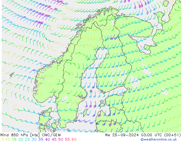 Wind 850 hPa CMC/GEM wo 25.09.2024 03 UTC