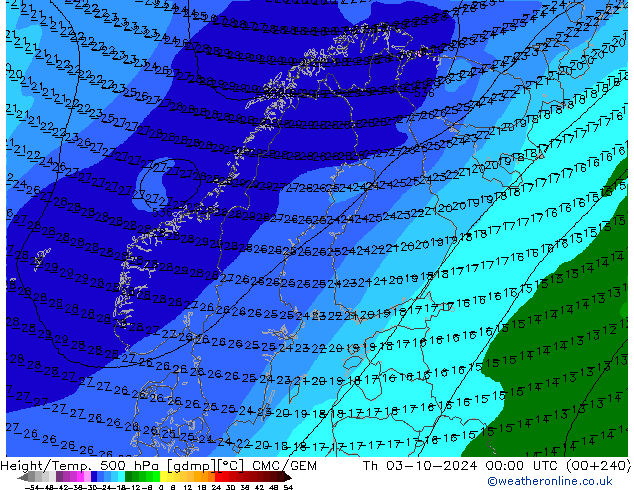 Height/Temp. 500 hPa CMC/GEM gio 03.10.2024 00 UTC