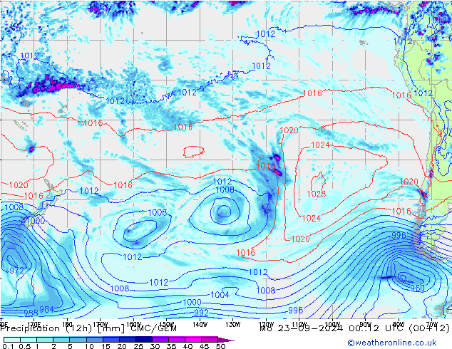 Precipitação (12h) CMC/GEM Seg 23.09.2024 12 UTC