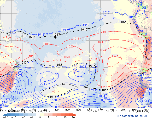 SLP tendency CMC/GEM Tu 24.09.2024 00 UTC