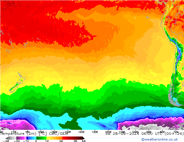 Temperature (2m) CMC/GEM Sa 28.09.2024 06 UTC