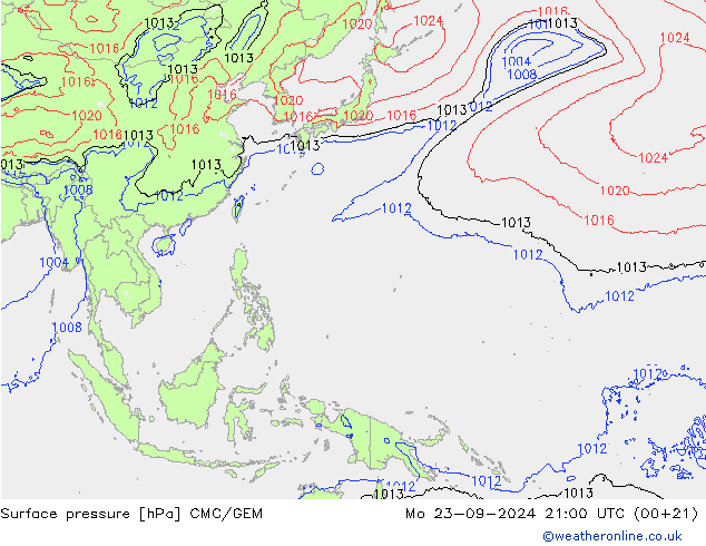 Surface pressure CMC/GEM Mo 23.09.2024 21 UTC