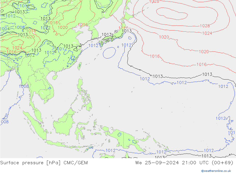 Pressione al suolo CMC/GEM mer 25.09.2024 21 UTC