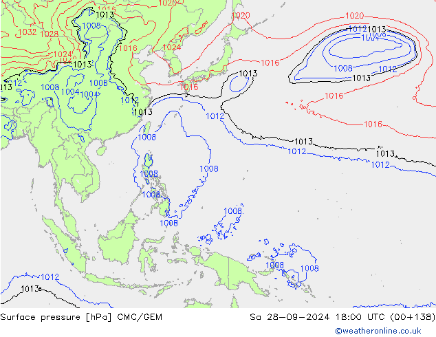 Luchtdruk (Grond) CMC/GEM za 28.09.2024 18 UTC