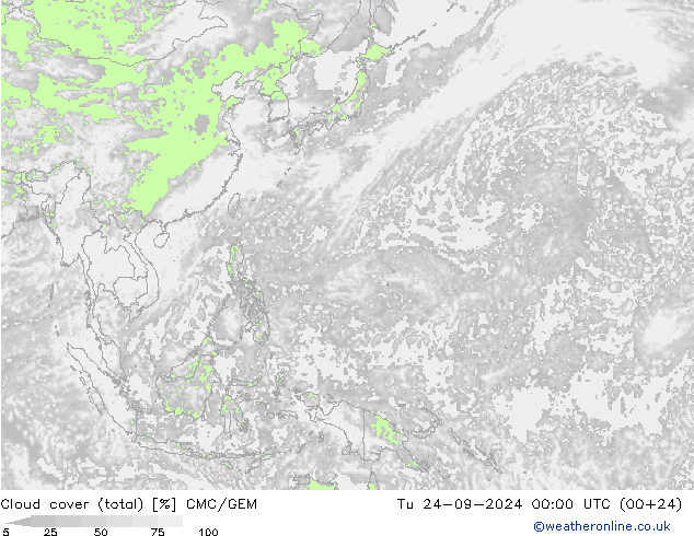 облака (сумма) CMC/GEM вт 24.09.2024 00 UTC