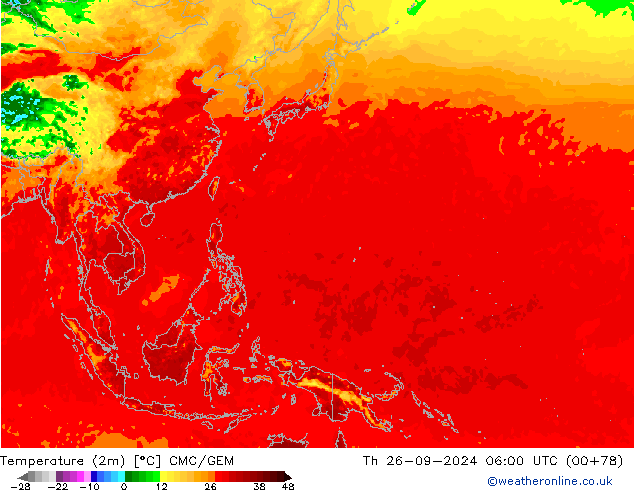 Temperature (2m) CMC/GEM Th 26.09.2024 06 UTC