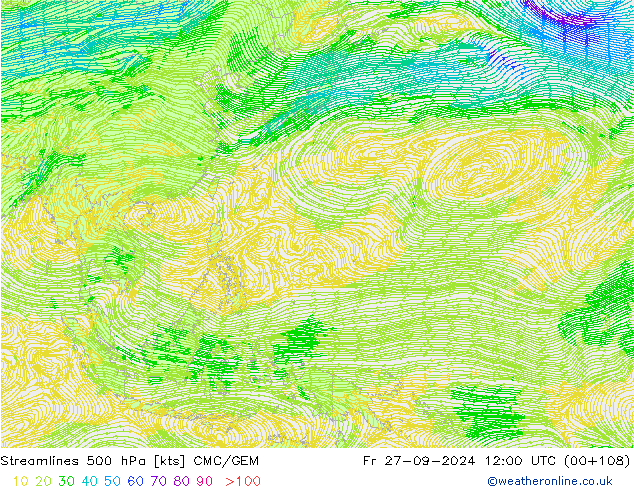 Linea di flusso 500 hPa CMC/GEM ven 27.09.2024 12 UTC