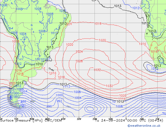 Atmosférický tlak CMC/GEM Út 24.09.2024 00 UTC