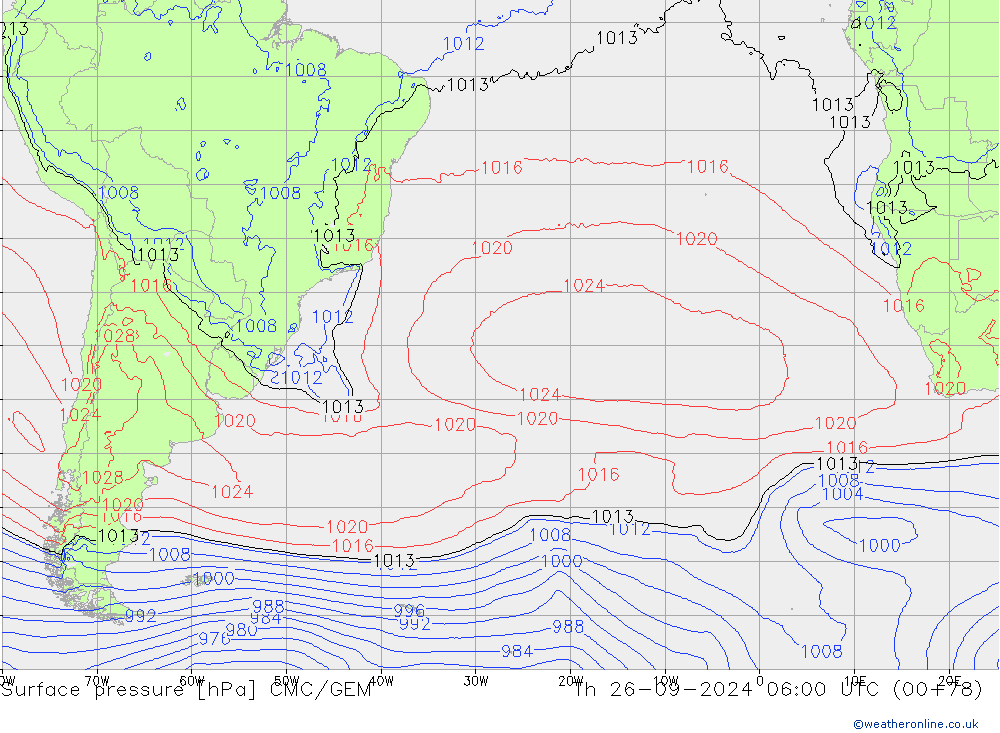 Surface pressure CMC/GEM Th 26.09.2024 06 UTC