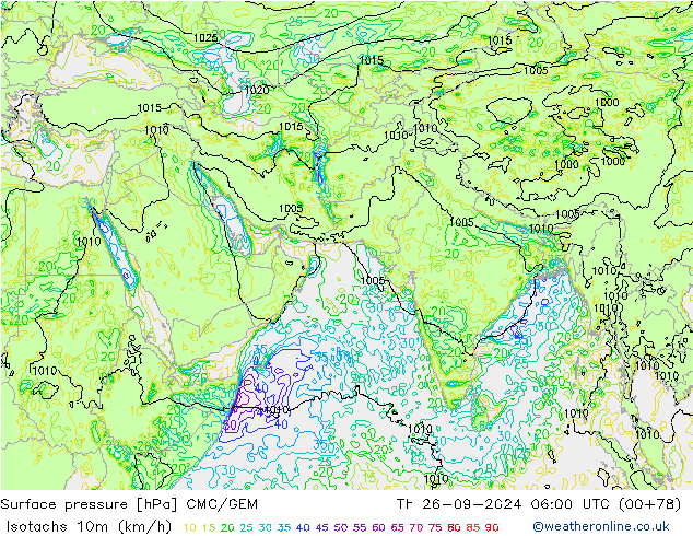 Isotachs (kph) CMC/GEM Th 26.09.2024 06 UTC